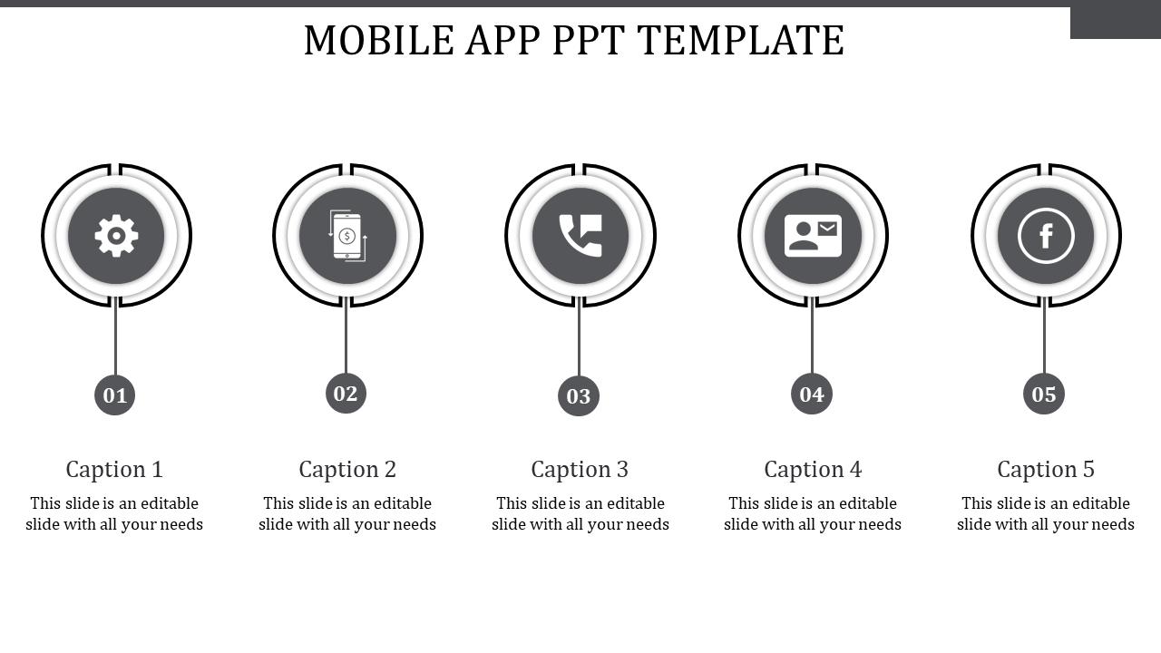 Best Mobile App PPT Template In Grey Color Slide Design